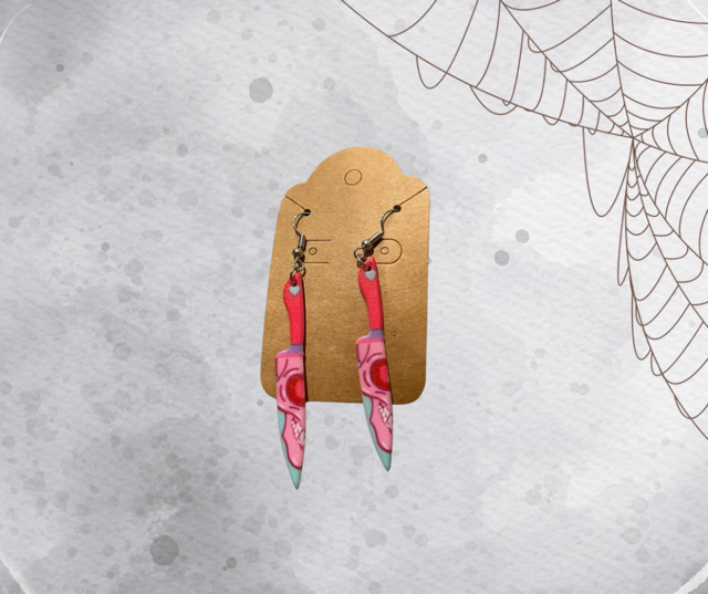 Kinfe And Skull Pink Earrings