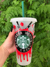 Load image into Gallery viewer, Horror movies and chill Starbucks tumbler
