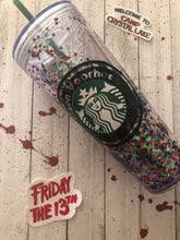 Load image into Gallery viewer, Jason voorhees from Friday the 13th starbucks venti snow globe cup
